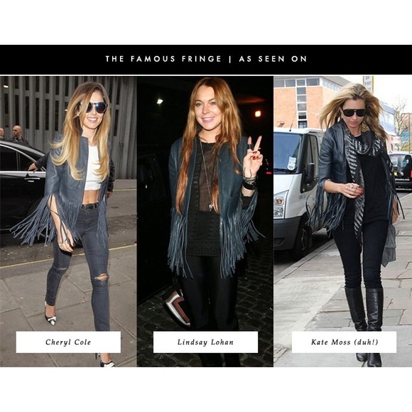 Kate Moss for Topshop Deep Charcoal Navy Fringed Leather Jacket - Picture 7 of 16